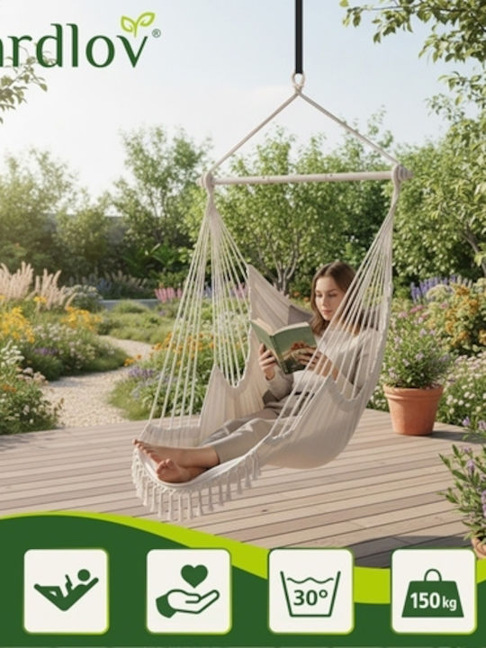 Leagăn Suspendat Boho Fotoliu Din Material Textil Bej Rezistent Până La 150kg 220x100x115cm