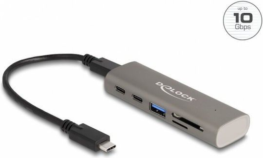 DeLock USB Хъб 3 Порта USB 3.2 с USB-C Връзка Сив