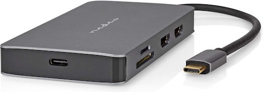 Nedis Hub Usb-c To Rj45 3usb-a Micro Sd Usb-c Pd 3.0 2hdmi 4k 5gbps 0.2m Black