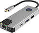 Force Power Multi-port 7-in-1 Usb-c Pd 100w Hub Ethernet Rj45 2 Usb-a 2 Usb-c Hdmi Grey