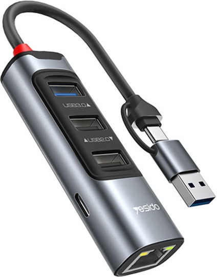 Docking Station Usb-c Zu Usb 3.0 Rj45 1000mbps Pd 100w Yesido Graues