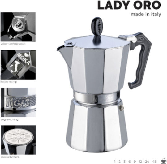 GAT Moka Cafetieră Pentru Plită Espresso 2 Căni Inox Auriu