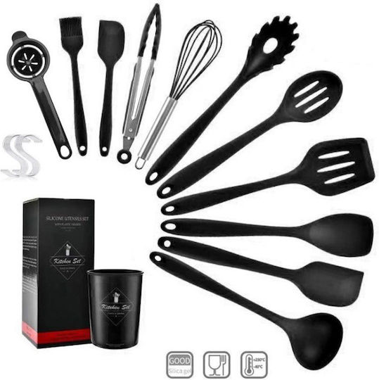Kochgeschirr-Set aus Silikon Mit Ständer 11 Stück Schwarz Küche