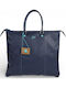 Leather Women's Shopper Backpack Blue
