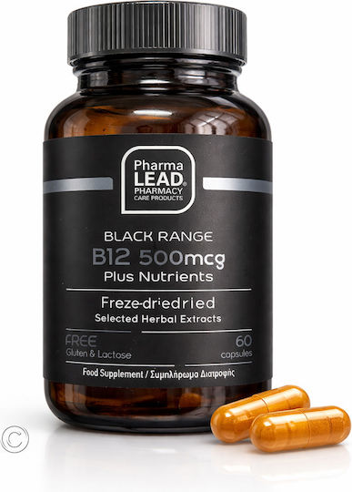 Pharmalead Black Range B12 Βιταμίνη για την Υγεία του Νευρικού Συστήματος 500mcg 60 φυτικές κάψουλες