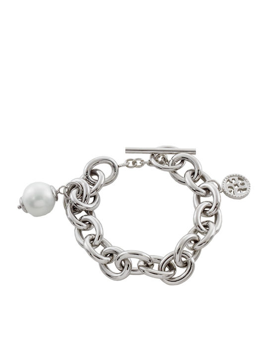 Oxette Women's Chain Bracelet Made of Stainless Steel with Pearls 22cm