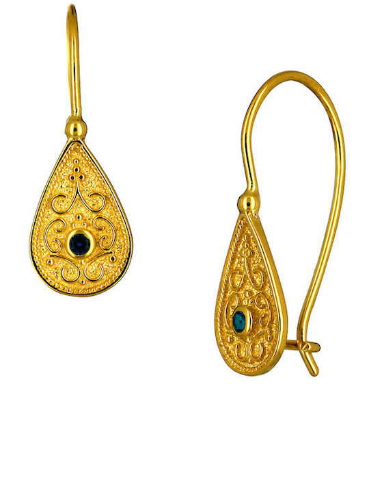 Ohrringe Hängend aus Gold 9K mit blauen Steinen