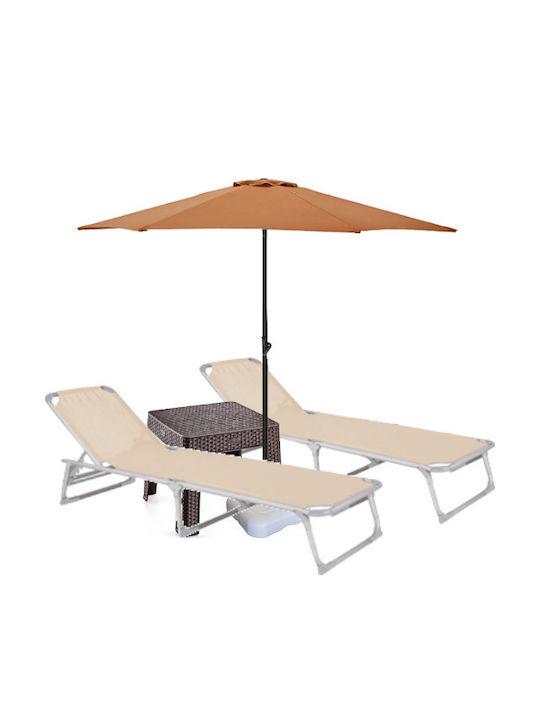 Șezlong Pliabil Bej Set Cu Masă 2 Buc 188x56cm