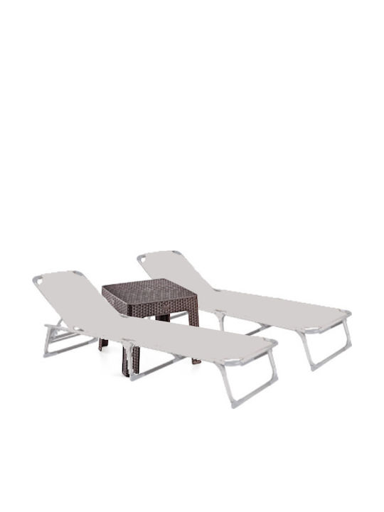 Șezlong Plastic Gri Cu Masă Set 2 Buc 188x56cm