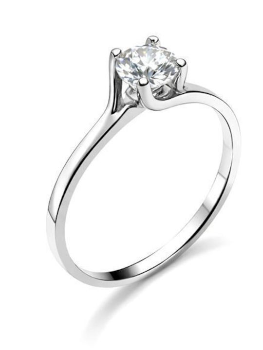 Paraxenies Single Stone Ring in White Gold 14K with Zircon