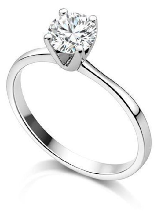 Paraxenies Single Stone Ring in White Gold 14K with Zircon