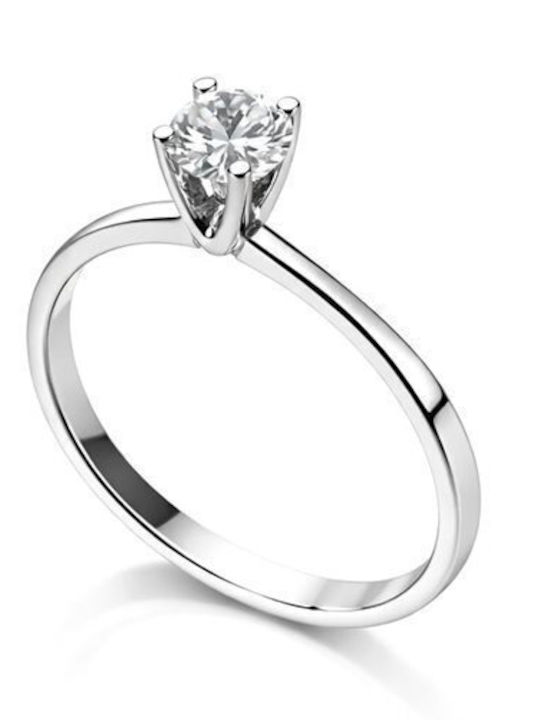 Paraxenies Single Stone Ring in White Gold 14K with Zircon
