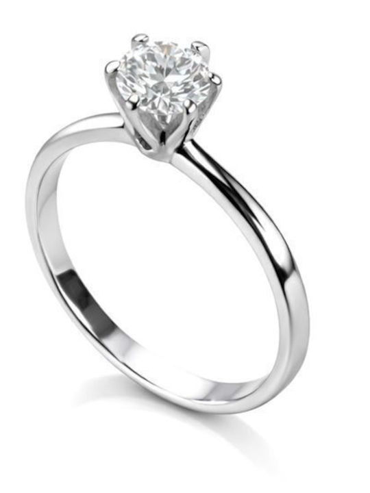 Paraxenies Single Stone Ring in White Gold 14K with Zircon