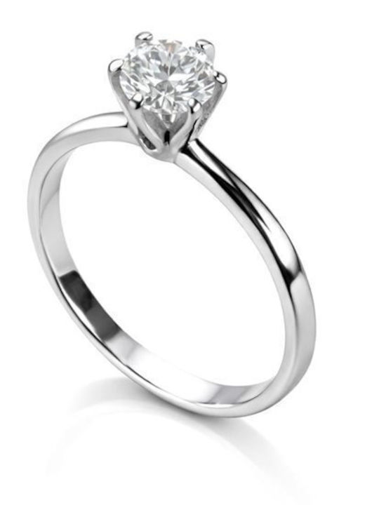 Paraxenies Single Stone Ring in White Gold 14K with Zircon