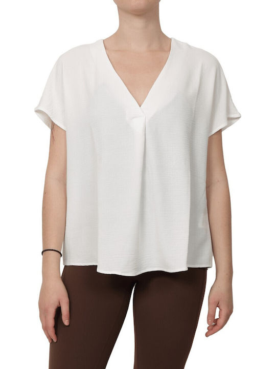 Tiffosi Women's Short Sleeve Top with V-Neck White Tiffosi Women's Short Sleeve Top with V-Neck White