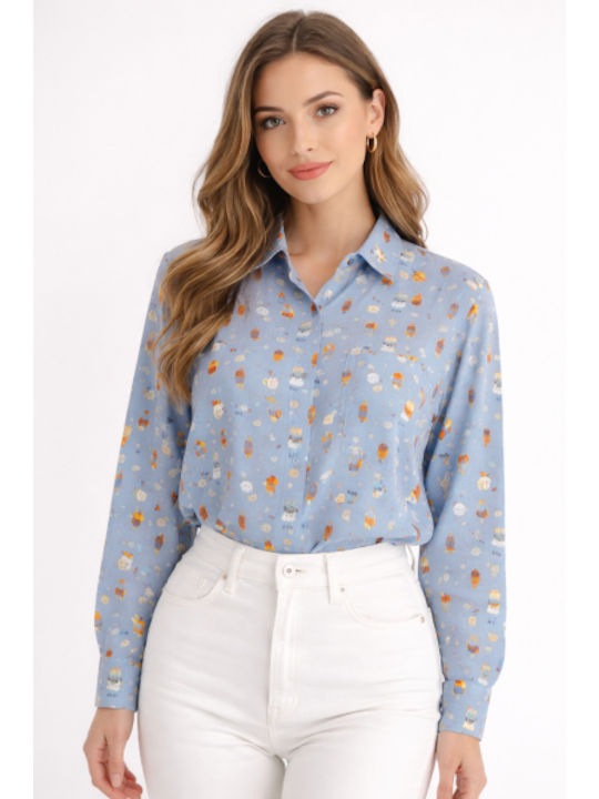 Long Sleeve Women's Shirt Blue SS-CH293-26SH-Blue