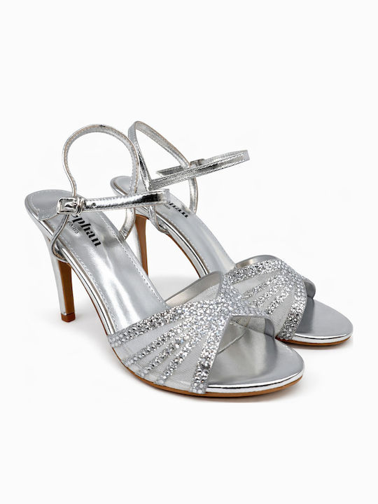 Stephan Shoes Damen Sandalen mit Strass Silber