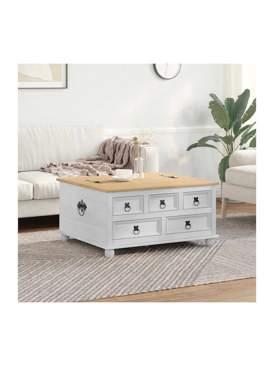 Rectangular Central Coffee Table Made of Solid Wood with Drawers White W90xD78xH45cm