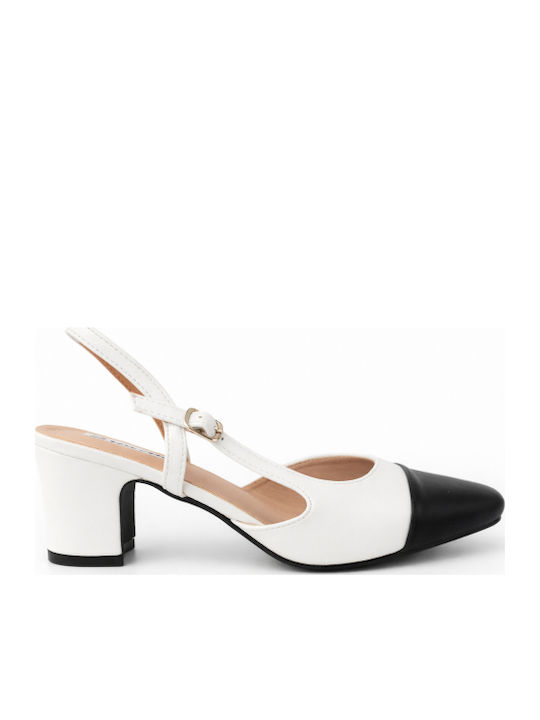 Heels with Strap & Chunky Mid Heel White SL-E5521-26HH-LEYKO