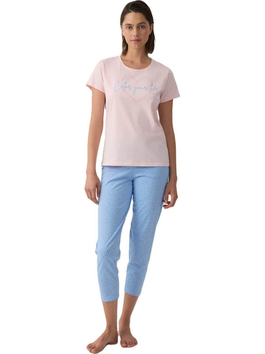 Minerva Summer Women's Cotton Pyjama Set Powder Pink