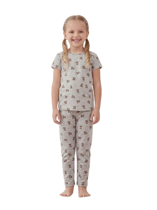Siyah Inci Pijama Copii Vară Din Bumbac Gri Deschis