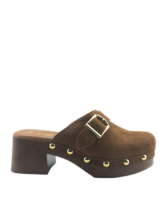 Fresia Mules With Heel In Brown Colour