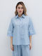 Long Sleeve Women's Shirt Light Blue Striped