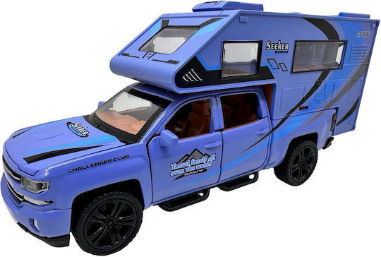 Blue 1:32 Camping Car Rv Model Metal Plastic Sounds Lights Opens Doors Hood