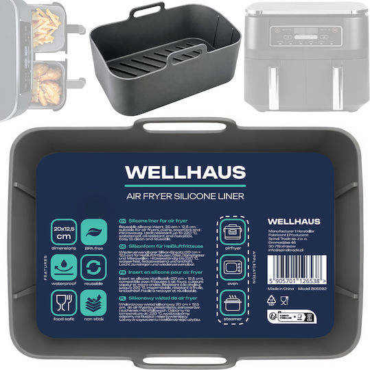 Insert Din Silicon Pentru Airfryer Wellhaus 20 Cm X 12.5 Cm Dreptunghiular Gri