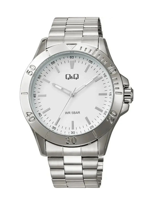 Q&Q Damenuhr 44mm Batterie mit Silber Metall-Armband