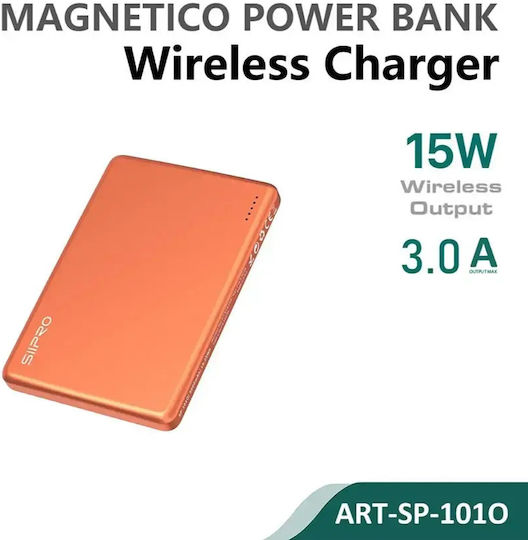 SiiPro Ultra Thin MagSafe Power Bank 5000mAh 15W με Θύρα USB-C Πορτοκαλί