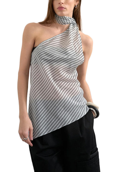 Women's Sleeveless Blouse with Neck Tie Black