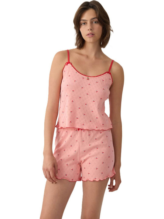 Minerva Summer Women's Pyjama Set Peach-red Cherries