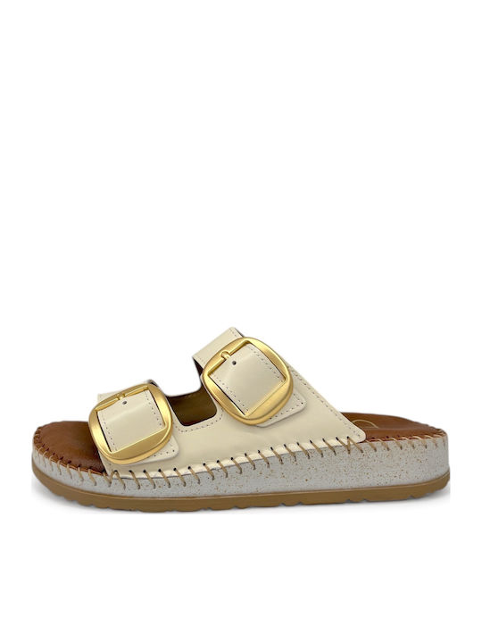 Tatoo Leather Women's Flat Sandals White