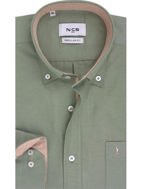 Langärmeliges Herrenhemd in Normale Passform Olive