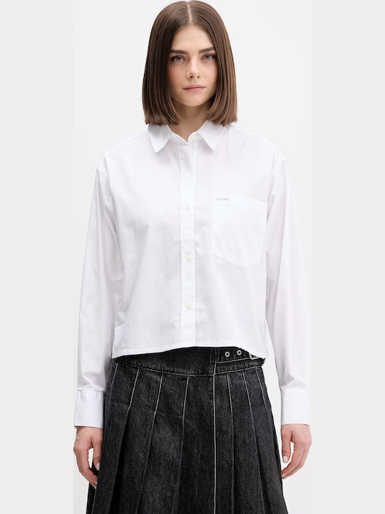Long Sleeve Women's Denim Shirt White
