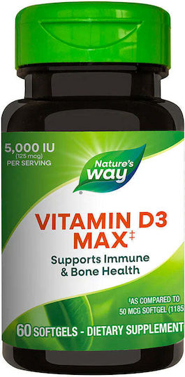 Secom Vitamina D3 5000 UI Natures Way Vitamina pentru Susținerea Imunității și Sănătatea Oaselor Natural 60 capsule