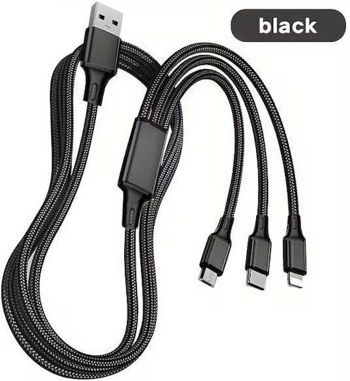 USB към Lightning / Type-C / мини USB кабел Черен 1.2м CF169415