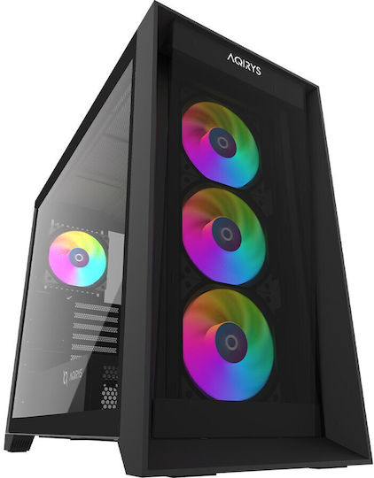 Aqirys XO-1 Gaming Middle Tower Carcasă PC cu Panou Lateral și Iluminare ARGB Neagră