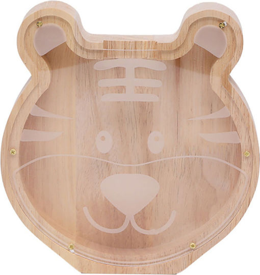 Techkidz Hölzene Sparbüchse Tigerkopf Plexiglas Front Beige