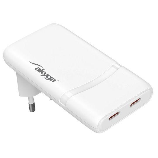 Akyga GaN Wireless Charger with 2 USB-C Ports 65W Power Delivery Quick Charge 3.0 Quick Charge 4+ White (AK-CH-32)