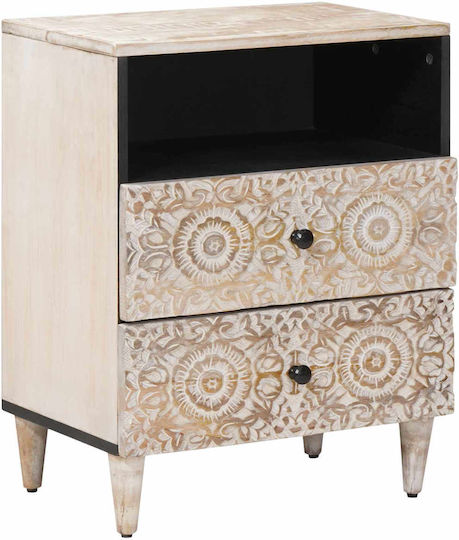 Bedside Table Made of Solid White Wood 50x33x60cm