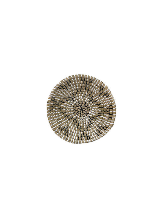 Decorative Round Plate Geometric Motif Boho White Made of Wicker Material 25x4x25cm