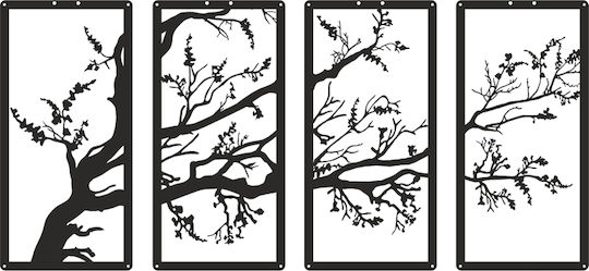 Pakketo Wanddekoration Silhouette Zenta Pakooworld Schwarz aus Metall 50x1,5x20cm 4 Stück