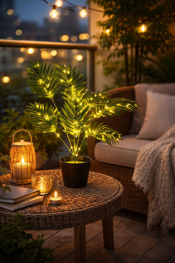 Dekoratives Keramisches Topf mit Grünen Blättern & LED-Lichter Batteriebetrieb Ø13x60cm