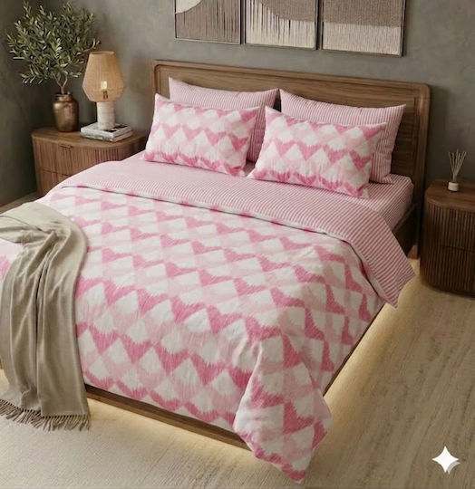 Σετ Υπέρδιπλη 240x260cm Aura Pink Ikat