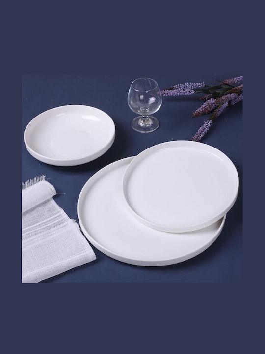 Cryspo Trio Shallow Serving Plate from Porcelain White with Diameter 26.5cm 6 Pieces