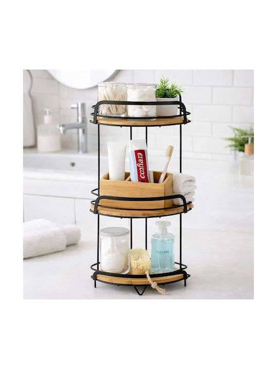 Corner Floor Bathroom Shelf Wooden 27x20x63cm
