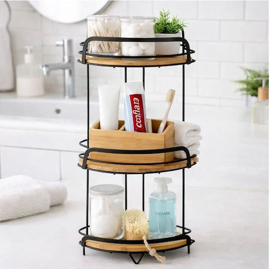 Corner Floor Bathroom Shelf Wooden 27x20x63cm