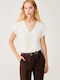 Women's Short Sleeve Blouse with V-Neckline Ecru